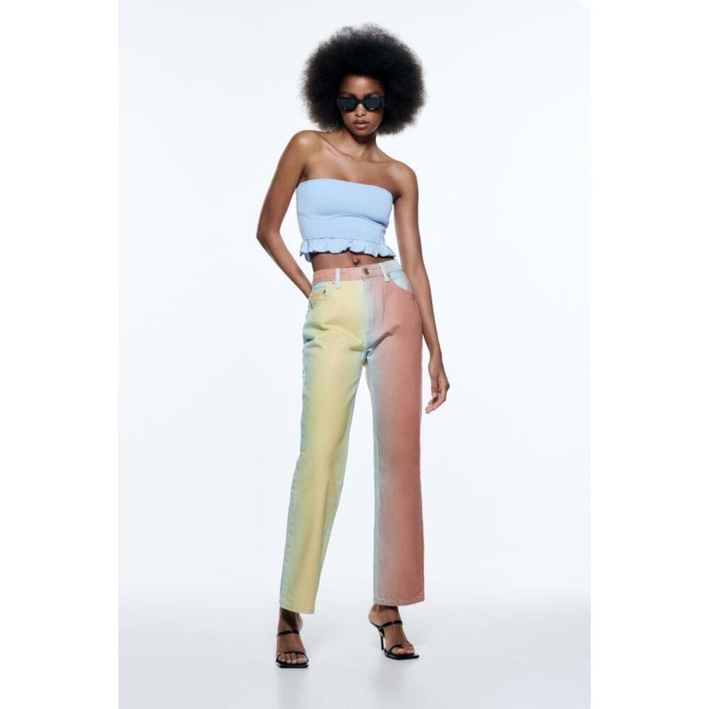 Zara Light Blue Ruffle Corset Bandeau Crop Top | Coastal Cowgirl Balletcore Boho - Picture 12 of 16